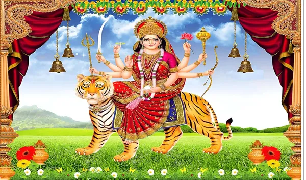 Multicolour_Polyester_Godess_Maa_Durga_Sherawali_Mata_Backdrop_Cloth_For_Festival_/_Pooja_|_5*8