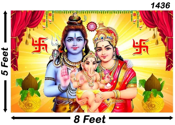 Multicolour_Polyester_Lord_Shiv_Parivar_Backdrop_5Feet_8Feet_Cloth_For_Festival_/_Pooja_|_5*8