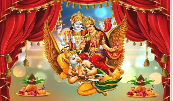 Multicolour_Polyester_Lord_Vishnu_Lakshmiji_Riding_Garudadesign_Backdrop_Cloth_For_Festival_/_Pooja_|_5*8