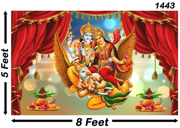 Multicolour_Polyester_Lord_Vishnu_Lakshmiji_Riding_Garudadesign_Backdrop_Cloth_For_Festival_/_Pooja_|_5*8