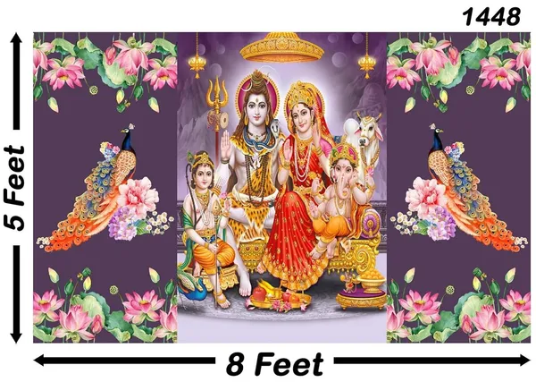 Multicolour_Polyester_Lord_Shiv_Parivar_Backdrop_5Feet_8Feet_Cloth_For_Festival_/_Pooja_|_5*8