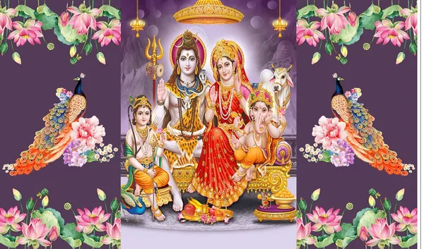 Multicolour_Polyester_Lord_Shiv_Parivar_Backdrop_5Feet_8Feet_Cloth_For_Festival_/_Pooja_|_5*8