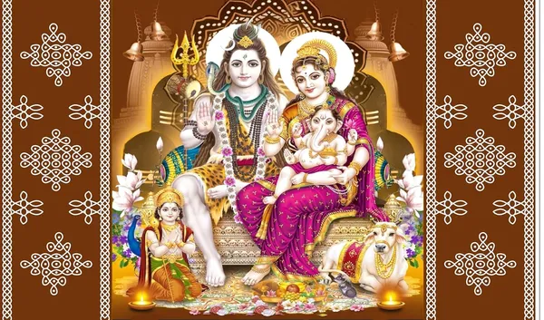 Multicolour_Polyester_Lord_Shiv_Parivar_Backdrop_5Feet_8Feet_Cloth_For_Festival_/_Pooja_|_5*8