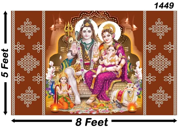 Multicolour_Polyester_Lord_Shiv_Parivar_Backdrop_5Feet_8Feet_Cloth_For_Festival_/_Pooja_|_5*8