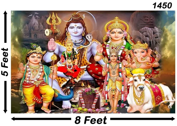 Multicolour_Polyester_Lord_Shiv_Parivar_Backdrop_5Feet_8Feet_Cloth_For_Festival_/_Pooja_|_5*8