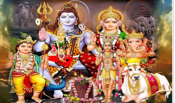 Multicolour_Polyester_Lord_Shiv_Parivar_Backdrop_5Feet_8Feet_Cloth_For_Festival_/_Pooja_|_5*8