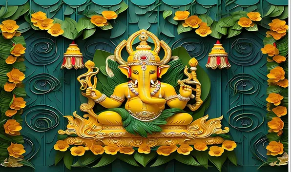 Multicolour_Polyester_Flower_Ganeshji_Especially_Ganesha_Backdrop_Cloth_For_Festival_/_Pooja_|_5*8