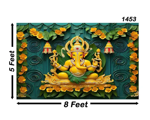 Multicolour_Polyester_Flower_Ganeshji_Especially_Ganesha_Backdrop_Cloth_For_Festival_/_Pooja_|_5*8