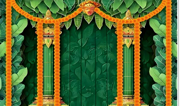 Multicolour_Polyester_Banana_Leaf_Flower_Backdrop_Cloth_For_Festival_/_Pooja_|_5*8