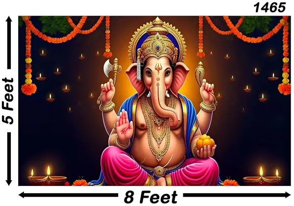 Multicolour_Polyester_Hanging_Flower_Ganeshji_Especially_Ganesha_Backdrop_Cloth_For_Festival_/_Pooja_|_5*8