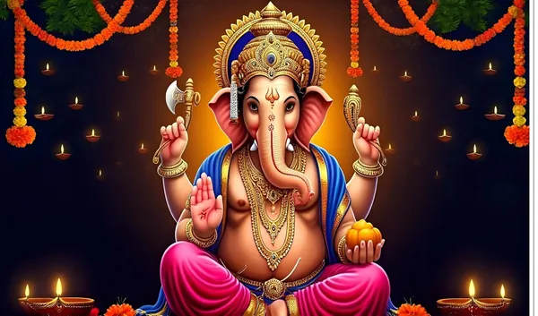 Multicolour_Polyester_Hanging_Flower_Ganeshji_Especially_Ganesha_Backdrop_Cloth_For_Festival_/_Pooja_|_5*8