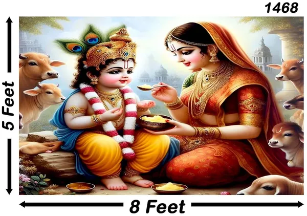 Multicolour_Polyester_Yashoda_Maata_Lord_Krishna_Backdrop_Cloth_For_Festival_/_Pooja_|_5*8
