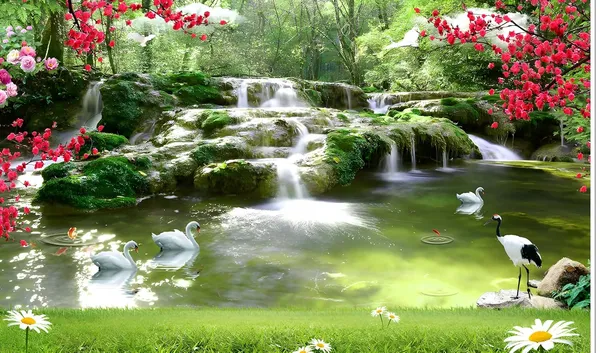 Multicolour_Polyester_Beautiful_Waterfall_Photography_Backdrops_Nature_Backdrop_Cloth_For_Festival_/_Pooja_|_5*8