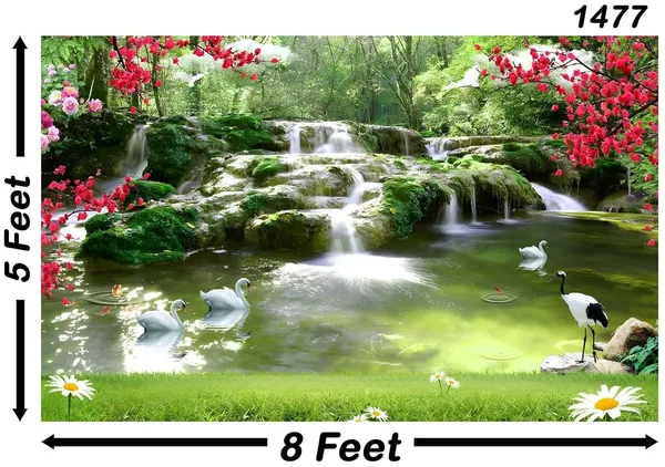 Multicolour_Polyester_Beautiful_Waterfall_Photography_Backdrops_Nature_Backdrop_Cloth_For_Festival_/_Pooja_|_5*8