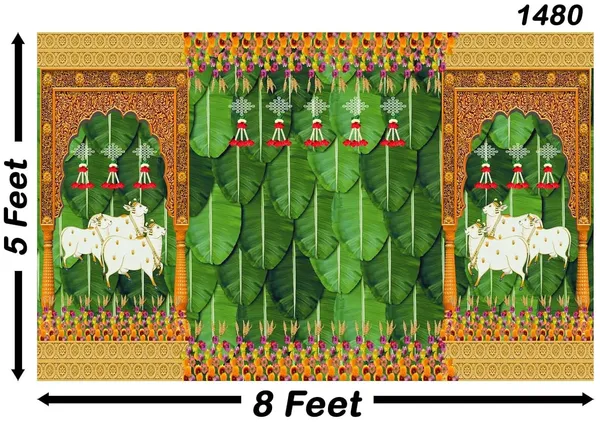 Multicolour_Polyester_Banana_Leaf_Hanging_Flower_Cows_Backdrop_Cloth_For_Festival_/_Pooja_|_5*8