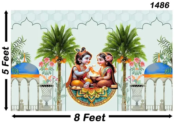 Multicolour_Polyester_Cute_Little_Radha_Krishna_Especially_Backdrop_Cloth_For_Festival_/_Pooja_|_5*8