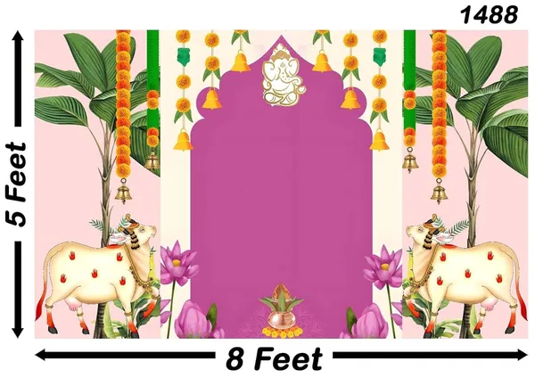 Multicolour_Polyester_Banana_Leaf_Cow_Backdrop_5Feet_8Feet_Cloth_For_Festival_/_Pooja_|_5*8