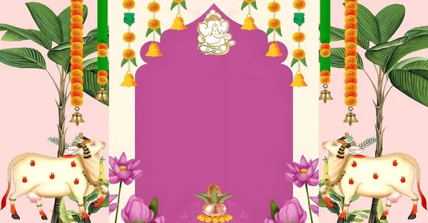 Multicolour_Polyester_Banana_Leaf_Cow_Backdrop_5Feet_8Feet_Cloth_For_Festival_/_Pooja_|_5*8
