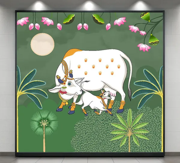 Multicolour_Polyester_Holy_Cow_Kamdhenu_Divine_Pichwai_Backdrop_Cloth_For_Festival_/_Pooja_|_8*8