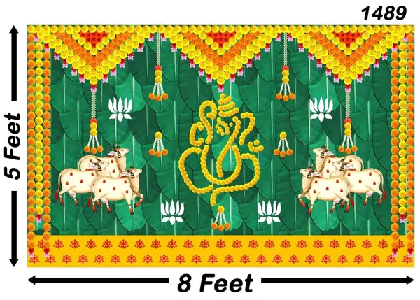 Yellow_Polyester_Banana_Leaf_Marigold_Flower_Ganesh_Backdrop_Cloth_For_Festival_/_Pooja_|_5*8