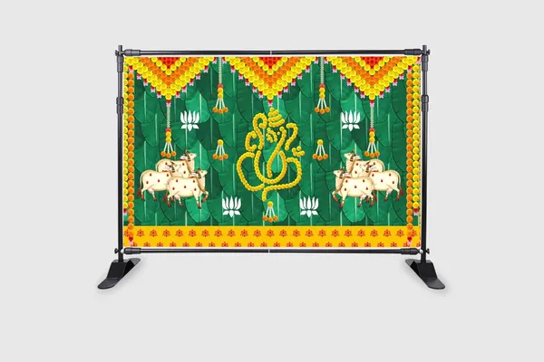 Yellow_Polyester_Banana_Leaf_Marigold_Flower_Ganesh_Backdrop_Cloth_For_Festival_/_Pooja_|_5*8