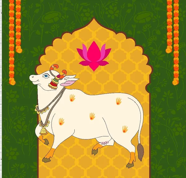 Multicolour_Polyester_Holy_Cow_Kamdhenu_Divine_Pichwai_Backdrop_Cloth_For_Festival_/_Pooja_|_8*8