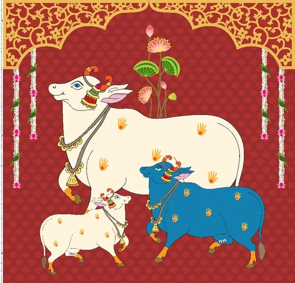 Multicolour_Polyester_Holy_Cow_Kamdhenu_Divine_Pichwai_Backdrop_Cloth_For_Festival_/_Pooja_|_8*8