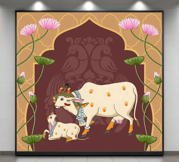 Multicolour_Polyester_Holy_Cow_Kamdhenu_Divine_Pichwai_Backdrop_Cloth_For_Festival_/_Pooja_|_8*8