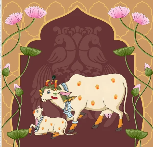 Multicolour_Polyester_Holy_Cow_Kamdhenu_Divine_Pichwai_Backdrop_Cloth_For_Festival_/_Pooja_|_8*8