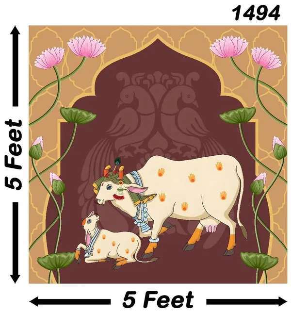 Multicolour_Polyester_Holy_Cow_Kamdhenu_Divine_Pichwai_Backdrop_Cloth_For_Festival_/_Pooja_|_8*8
