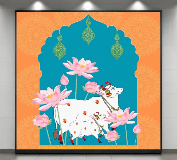 Multicolour_Polyester_Holy_Cow_Kamdhenu_Divine_Pichwai_Backdrop_Cloth_For_Festival_/_Pooja_|_8*8