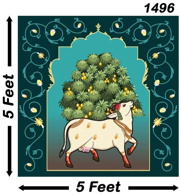 Multicolour_Polyester_Holy_Cow_Kamdhenu_Divine_Pichwai_Backdrop_Cloth_For_Festival_/_Pooja_|_8*8