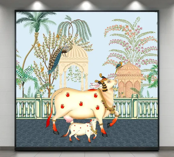 Multicolour_Polyester_Holy_Cow_Kamdhenu_Divine_Pichwai_Backdrop_Cloth_For_Festival_/_Pooja_|_8*8