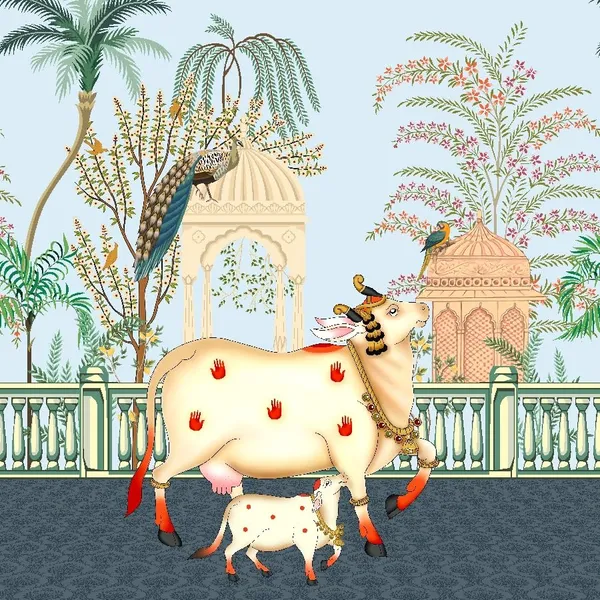 Multicolour_Polyester_Holy_Cow_Kamdhenu_Divine_Pichwai_Backdrop_Cloth_For_Festival_/_Pooja_|_8*8