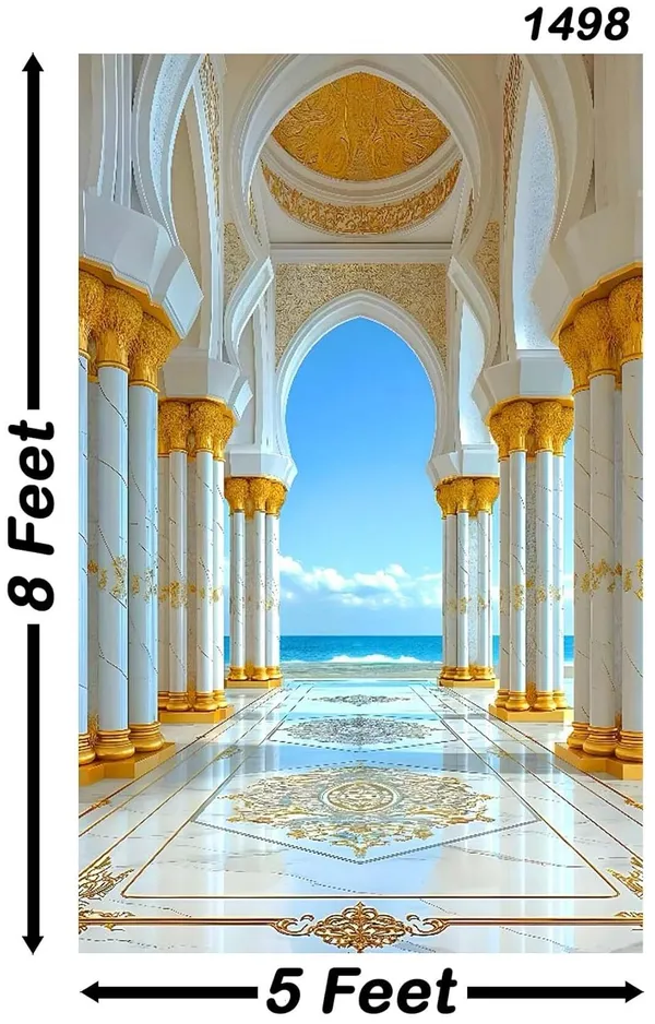 Multicolour_Polyester_Luxurious_Houes_Ornate_Hallway_Ocean_View_Backdrop_Cloth_For_Festival_/_Pooja_|_8*5