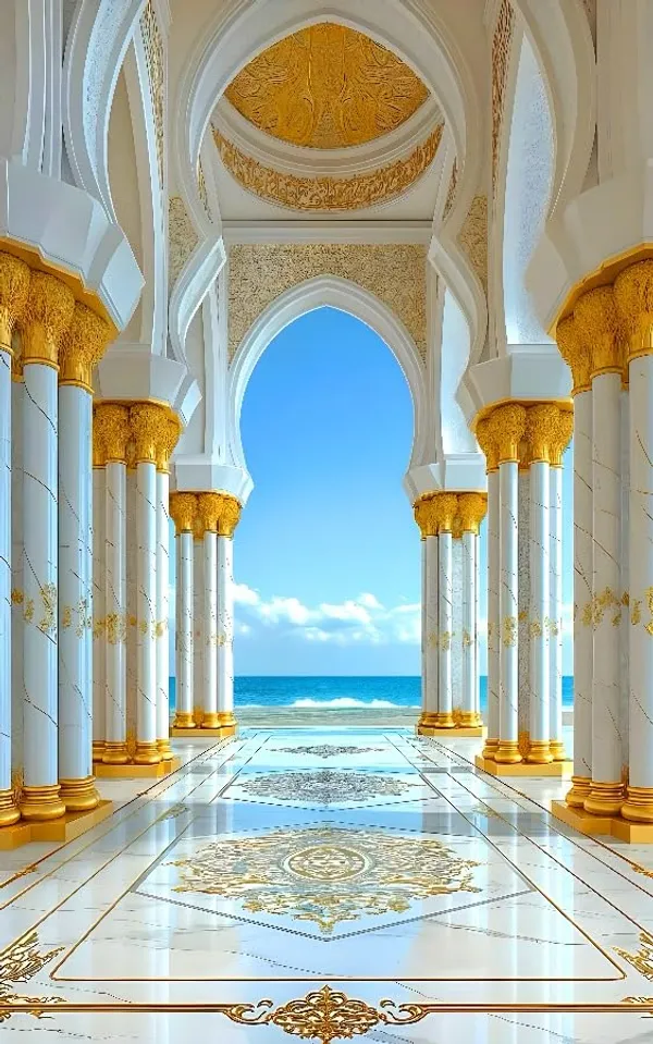 Multicolour_Polyester_Luxurious_Houes_Ornate_Hallway_Ocean_View_Backdrop_Cloth_For_Festival_/_Pooja_|_8*5