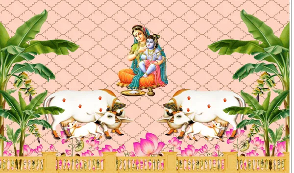 Multicolour_Polyester_Yashoda_Maata_Lord_Krishna_Backdrop_Rice_Cloth_For_Festival_/_Pooja_|_5*8