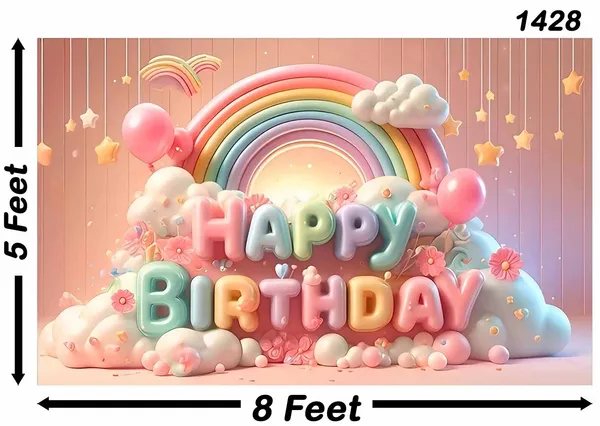 Multicolour_Polyester_Rainbow_Themed_Happy_Birthday_Backdrop_Cloth_For_Festival_/_Pooja_|_5*8