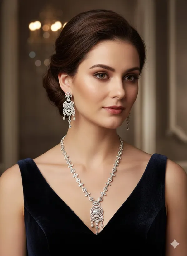 Silver_Mesmerising_Diamond_Brass_Necklace_Set_For_Women