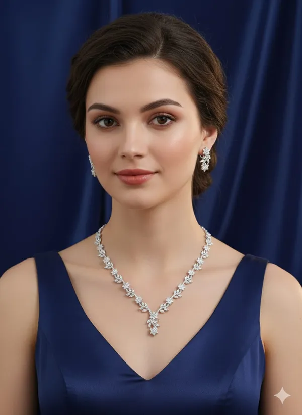 Silver_Diamond_Drop_Brass_Necklace_Set_For_Women