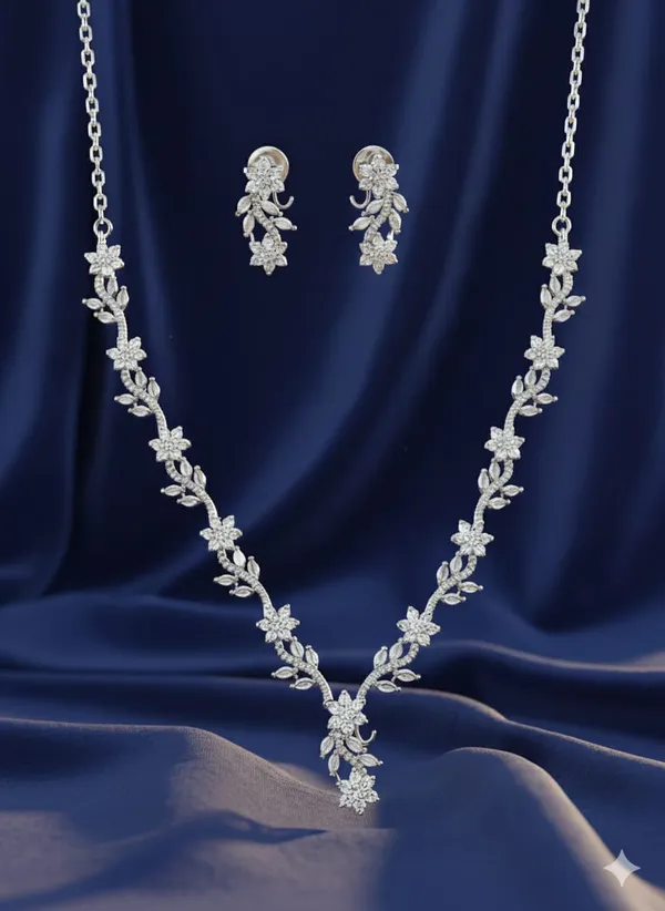 Silver_Diamond_Drop_Brass_Necklace_Set_For_Women