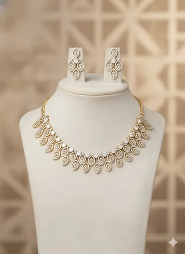 Gold_With_White_Stones_Brass_Necklace_Set_For_Women