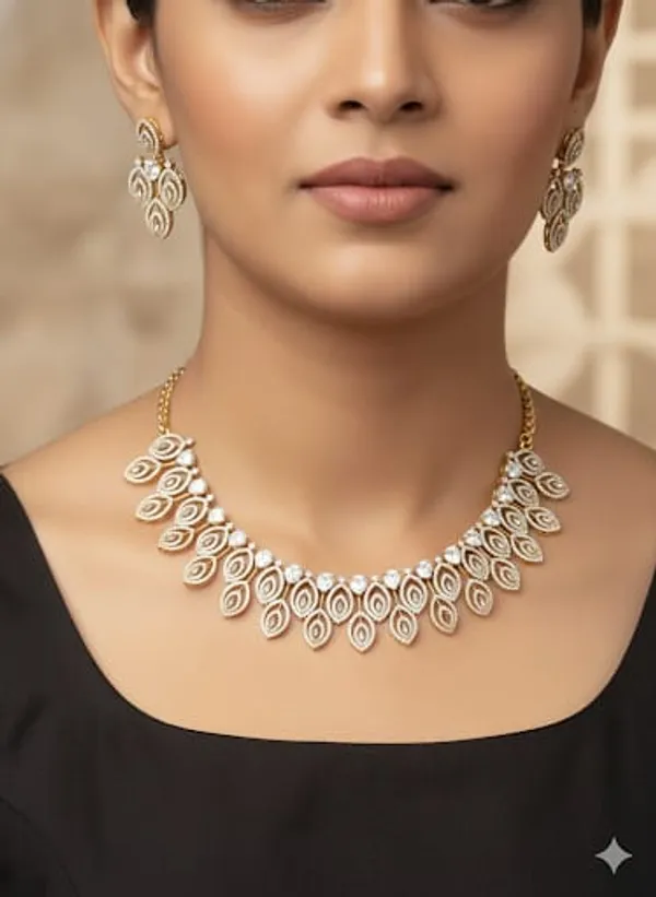 Gold_With_White_Stones_Brass_Necklace_Set_For_Women