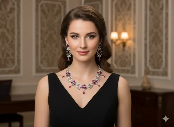 Ruby_Floral_Chandelier_Necklace_Set_With_Cascading_Earrings