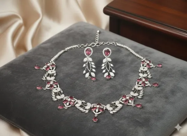 Ruby_Floral_Chandelier_Necklace_Set_With_Cascading_Earrings