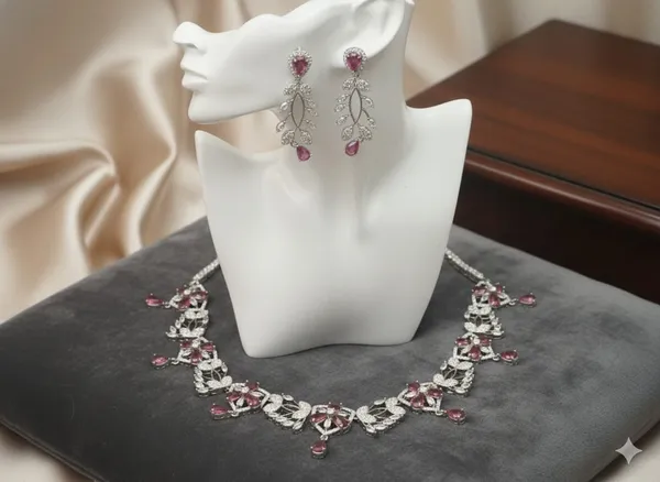 Ruby_Floral_Chandelier_Necklace_Set_With_Cascading_Earrings