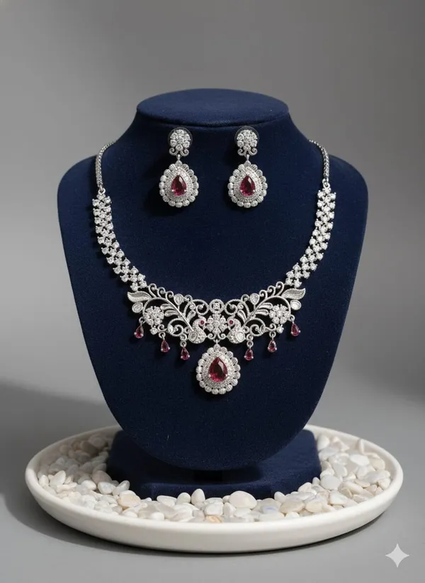 Ruby_Red_Floral_Filigree_American_Diamond_Necklace_Set