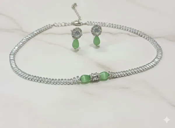 White_And_Mint_Green_Brass_Necklace_Set_For_Women