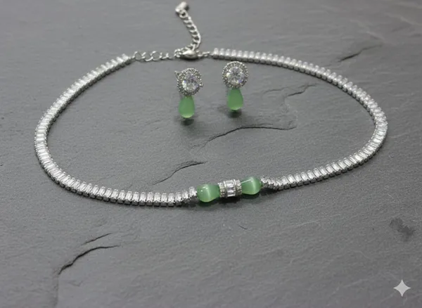 White_And_Mint_Green_Brass_Necklace_Set_For_Women