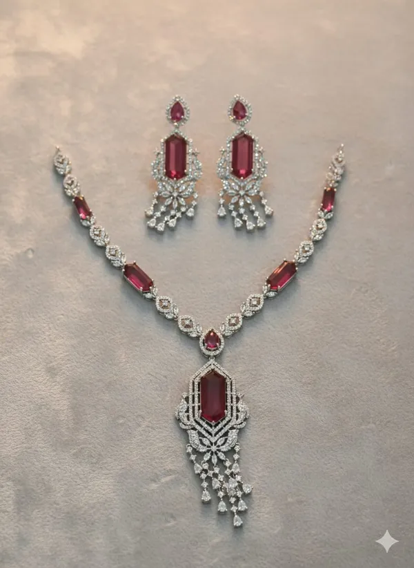 Silver_With_Ruby_Red_Stones_&_White_Ad_Brass_Necklace_Set_For_Women